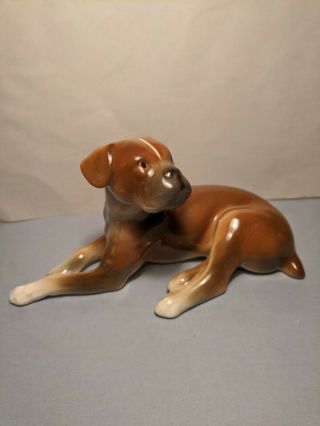 Keramos Austria Boxer Dog Figurine - Laying Down With Head Up