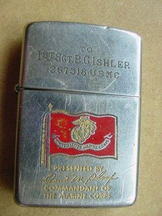 Vintage 1960 Zippo Lighter Us Marine Corp 1st Sgt