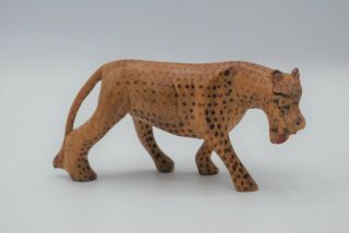 Hand Carved Wood Leopard Cheetah Figurine African Safari