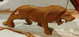 Vintage Hand Carved Wooden Lion Statue Figurine 7 1/2 " Long