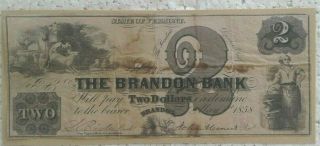 C.  1858 Note.  State Of Vermont The Brandon Bank Two Dollars