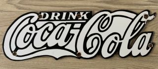 Vintage Drink Coca - Cola 18”x6” Porcelain Enamel Sign.