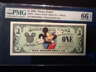 2003 Mickey Mouse Disney Dollar $1.  00 Da Series Pmg 66 Dis 86