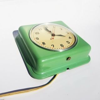 Vintage General Electric Metal Kitchen Clock Green Square Wall Mid Century