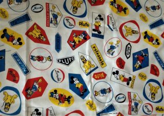 Bty Vintage Walt Disney Productions Characters Fabric Mickey Minnie Pluto