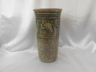 Vintage Red Wing Union Stoneware Ink Stamped 12 " Vase With Birds