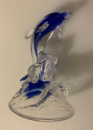 Cristal d ' Arques Lead Crystal Dolphin in Waves Clear/Blue Glass Figurine France 2