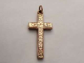 Fab Vintage Solid 9ct Gold Chunky Large Etched Crucifix Cross Pendant 1.  7 Grams