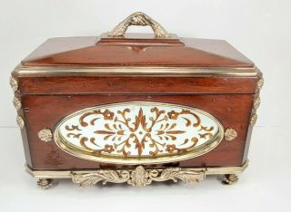 Vintage Maitland Smith Mirrored Baroque Regency Accented Wood Box Clasped Hands