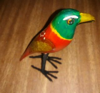Vintage Folk Art Carved Wooden Bird Hand Painted Figurine