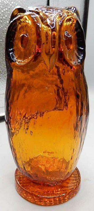 Vintage Amber Glass Owl 5 " Tall