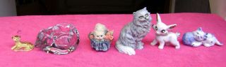 Seven Assorted Adorable Kitty Cat Kitten Figurines,  Picture Frame,  Candle Holder