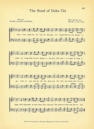 Delta Chi Fraternity Vintage Song Sheet C1941 " The Bond Of Delta Chi "