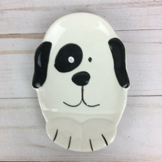 Ceramic Soap Dish Spoon Rest In Form Of Black And White Dog