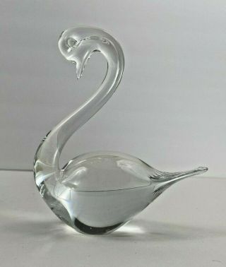 Vintage Hand Blown Art Glass Crystal Swan Figurine 5 Inches Tall