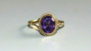 Vintage 9ct Gold Natural Amethyst Ring.  Size Q.