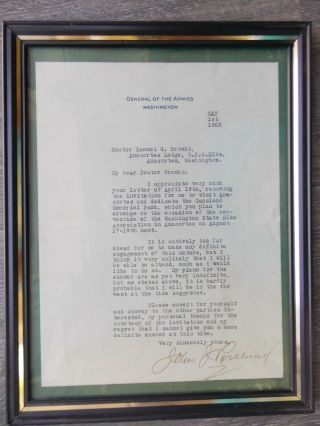 Vintage Wwi John J.  Pershing Signed 1922 Letter General Of The Armies Authentic