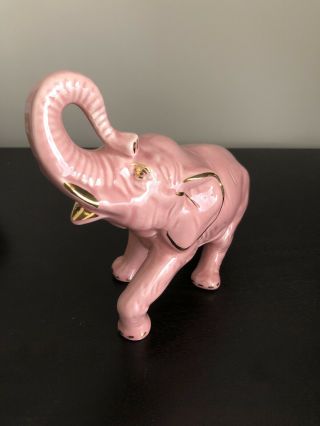 Vintage Art Pottery Ceramic Glazed Pink Elephant Trunk Up