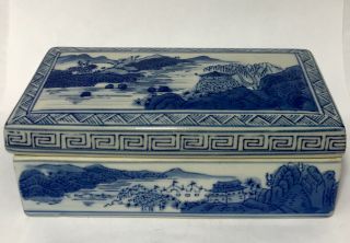 Antique Vintage Chinese Blue & White Porcelain Divided Compartment Box W/ Lid