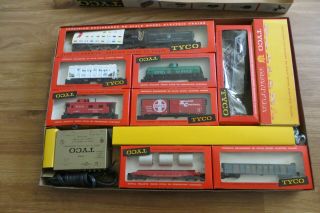 Vintage Tyco Ho Electric Train Set,  Engine,  Cars,  Bridge,  Trestle,  Track Box
