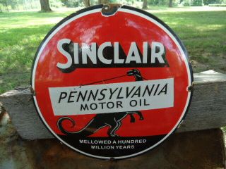 Vintage Old 1950s Sinclair Motor Oil Porcelain Dome Gas Station Fuel Pump Sign