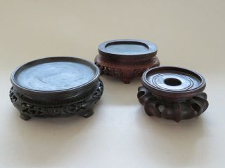 3 Old Chinese Carved Wood Stands,  Round & Oval - - - - - - - - - - - - - - - - - - - - -