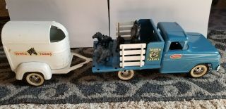 Tonka Farms Truck And Horse Trailer With Horses,  Vintage 1950/60