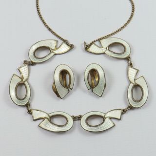 Vintage Norwegian Sterling Silver & White Enamel Necklace & Earrings Set