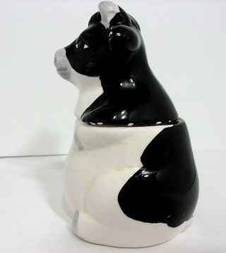 Vtg 1950s Black & White Ceramic Cow Sugar Bowl With Lid