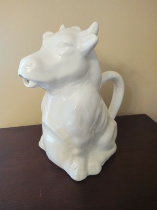 Large White Ceramic Bull Cow Milk Pitcher