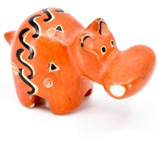 Smolart Hand Carved Soapstone Orange Hippopotamus Hippo Figurine Made In Kenya