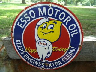Old Vintage Dated 1962 Esso Motor Oil Porcelain Gas Pump Sign Standard Oil Co