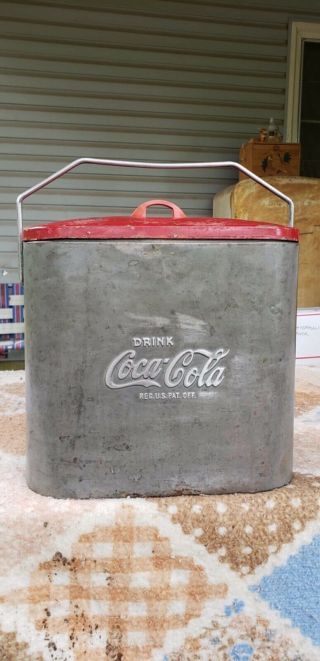 Vintage 1930 - 1940s Small Metal Coca Cola Cooler Ice Chest