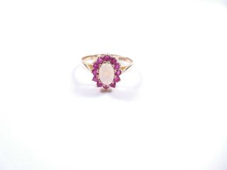 Opal Ruby Ring 9 Carat Gold Cluster Size M Vintage