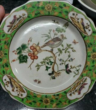 4 Antique Vintage Bird On The Three Hand Painted,  Gold Trim Plate Dish