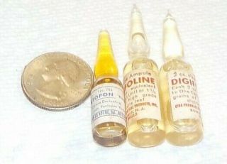 3 Vintage Medicine Bottles Ampules - Hoffmann - La Roche & Ciba