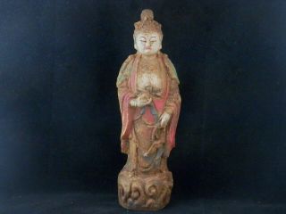 11.  5 Inches Chinese Old Wood Hand Carved Kwanyin Bodhisattva Statue I098