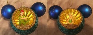 Disney Parks Mickey Icon Glass Ornament With Tinker Bell /peter Pan With Tag