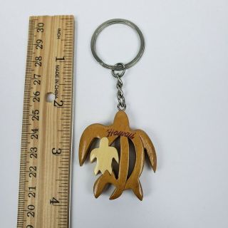 Carved Brown Wooden Mom & Baby Turtle Keychain With Keyring From Hawaii