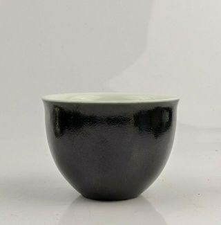 Chinese Porcelain Tea Bowl Wine Cup Mirror Black / Dark Brown Glaze Signed Fine