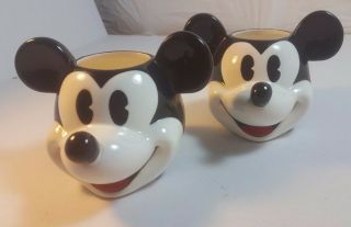2 Vintage Mickey Mouse Ceramic Hand Painted Head & Ears Mug Cup Planter Disney