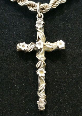 Vintage Sterling Silver Crucifix Cross Pendant Necklace 17 " Heavy Rope Chain