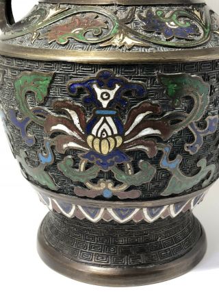 Antique C1900 Japanese Bronze Champleve Enamel Vase Very Large & Heavy 3