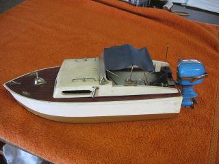 Vintage Battery Operated Toy Wood Boat,  13 " W/ Lang Craft Motor