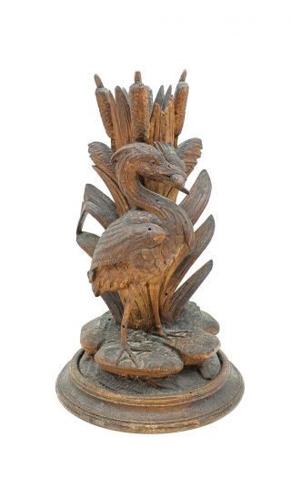 Very Old 19th Century Japanese Wood Carving Of A Bird And Plants.  Wonderful Item