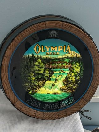 Vintage 1981 Olympia Beer “oly On Tap” Lighted Waterfall Sign Guc