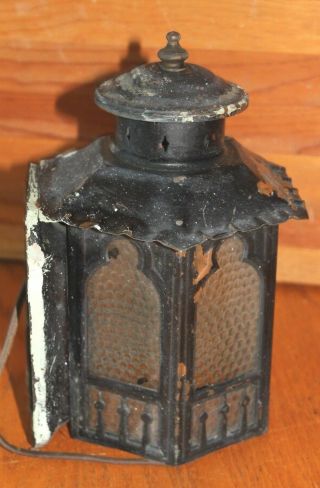 Vintage Rustic Copper Lantern Wall Sconce Painted Black With Hobnail Style Glass