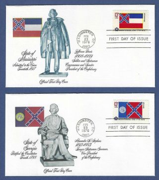 Georgia & Mississippi State Flags / Confederate Statues - 2 First Day Covers
