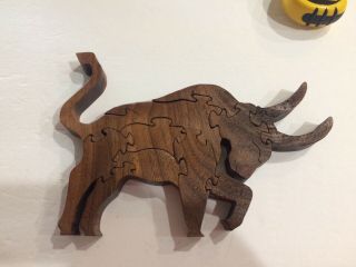 Merrill Lynch Bull Logo Walnut Wood Puzzle