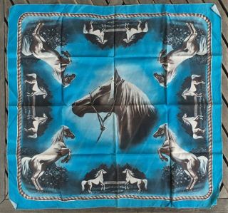 Vintage Lipizzaner Stallions Horse Equestrian Blue White Black Gray Scarf Horses